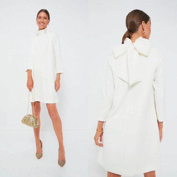 Tuckernuck Pomander Place Daphne High Neck Bow Dress White - Picture 1 of 7